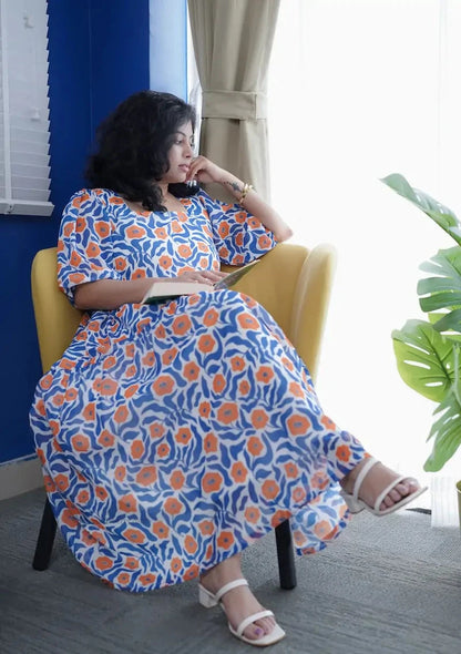 Rose Blue Floral Georgette Dress