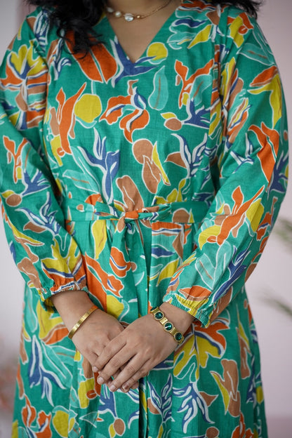 Maroba Tropical Leaves Cotton Aline Dress