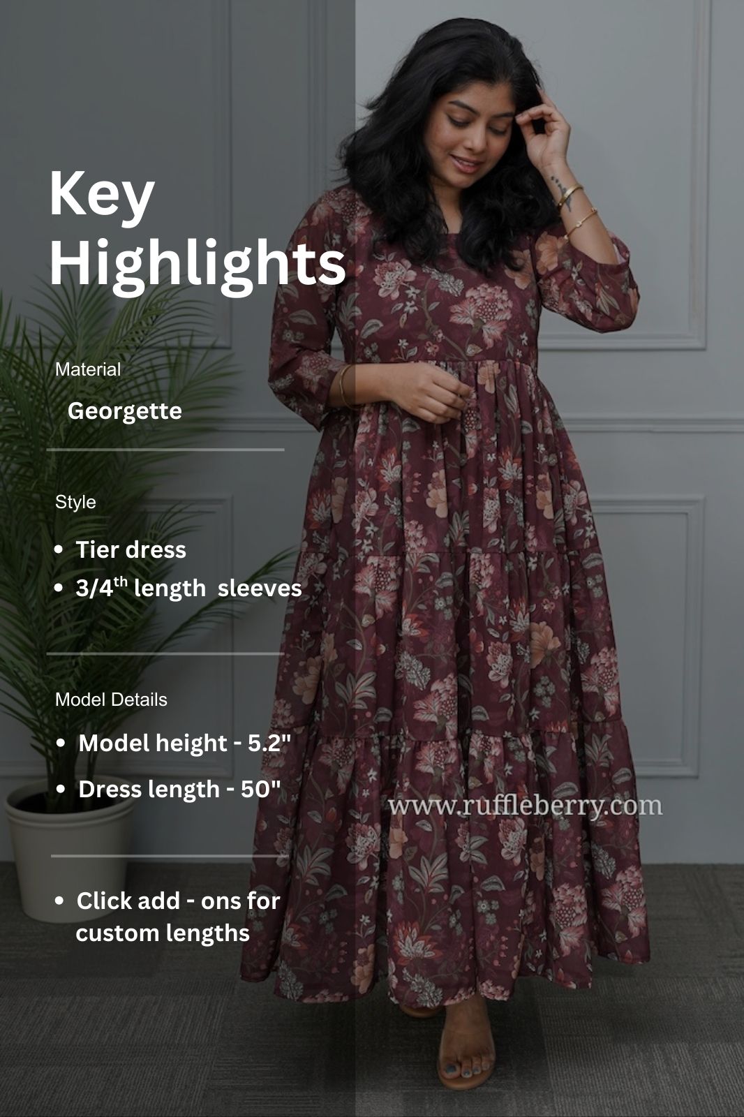 kyra brown georgette tier dress