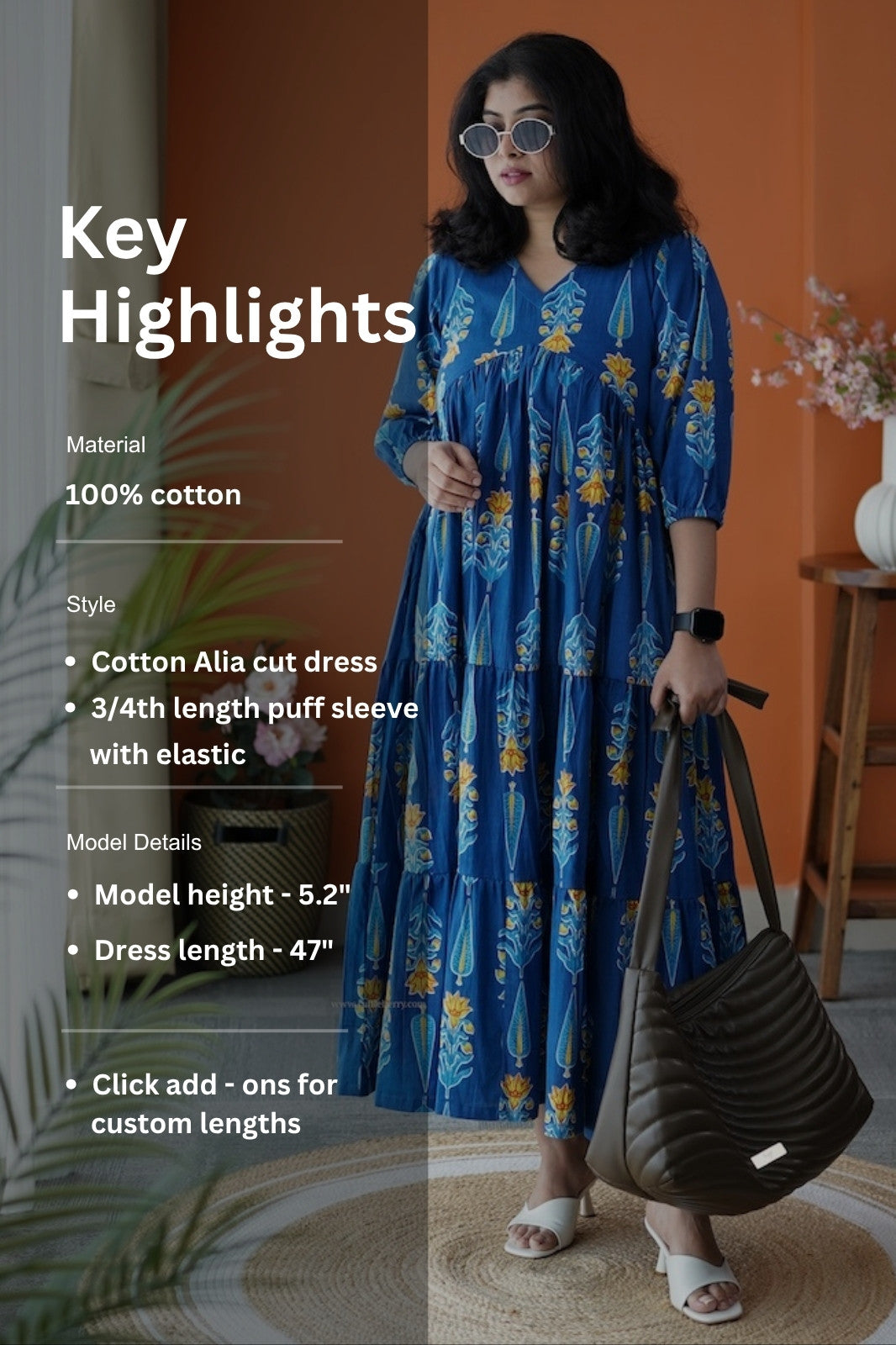 jundaze blue cotton tier dress