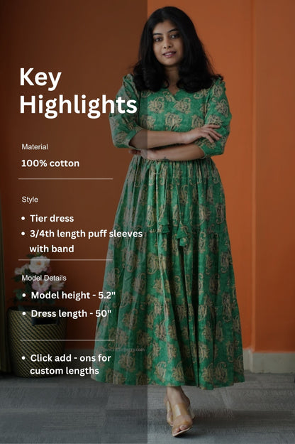 Saavan Green Cotton Tier Dress