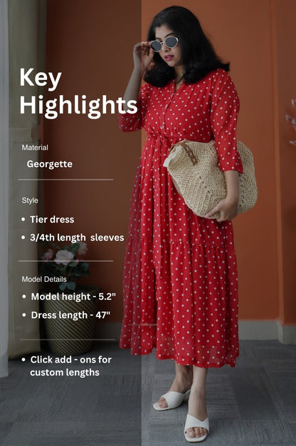 JunaLuv Red Georgette Tier Dress