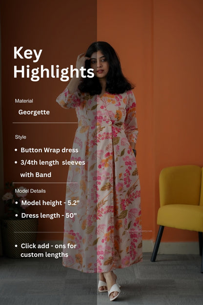 Rimjim Cream Georgette Button Wrap Dress