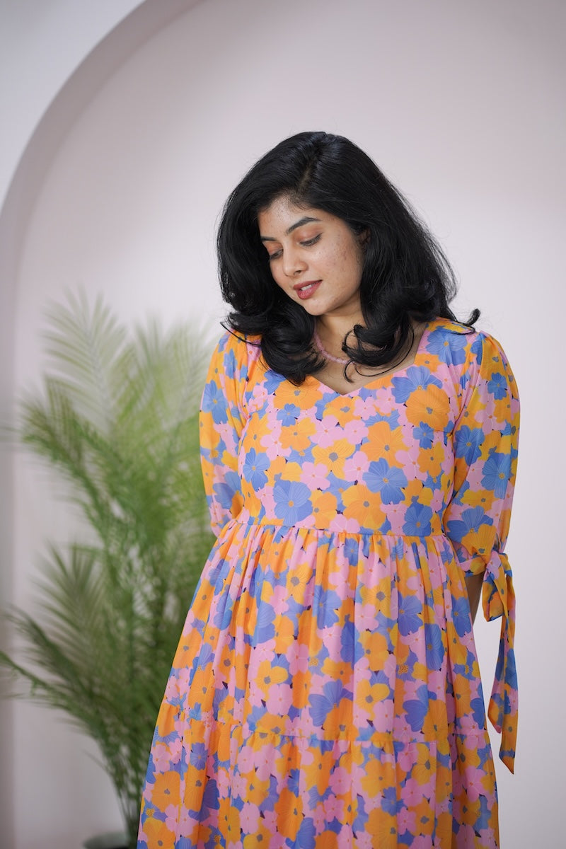 Arina Pastel PinkBlues Georgette dress