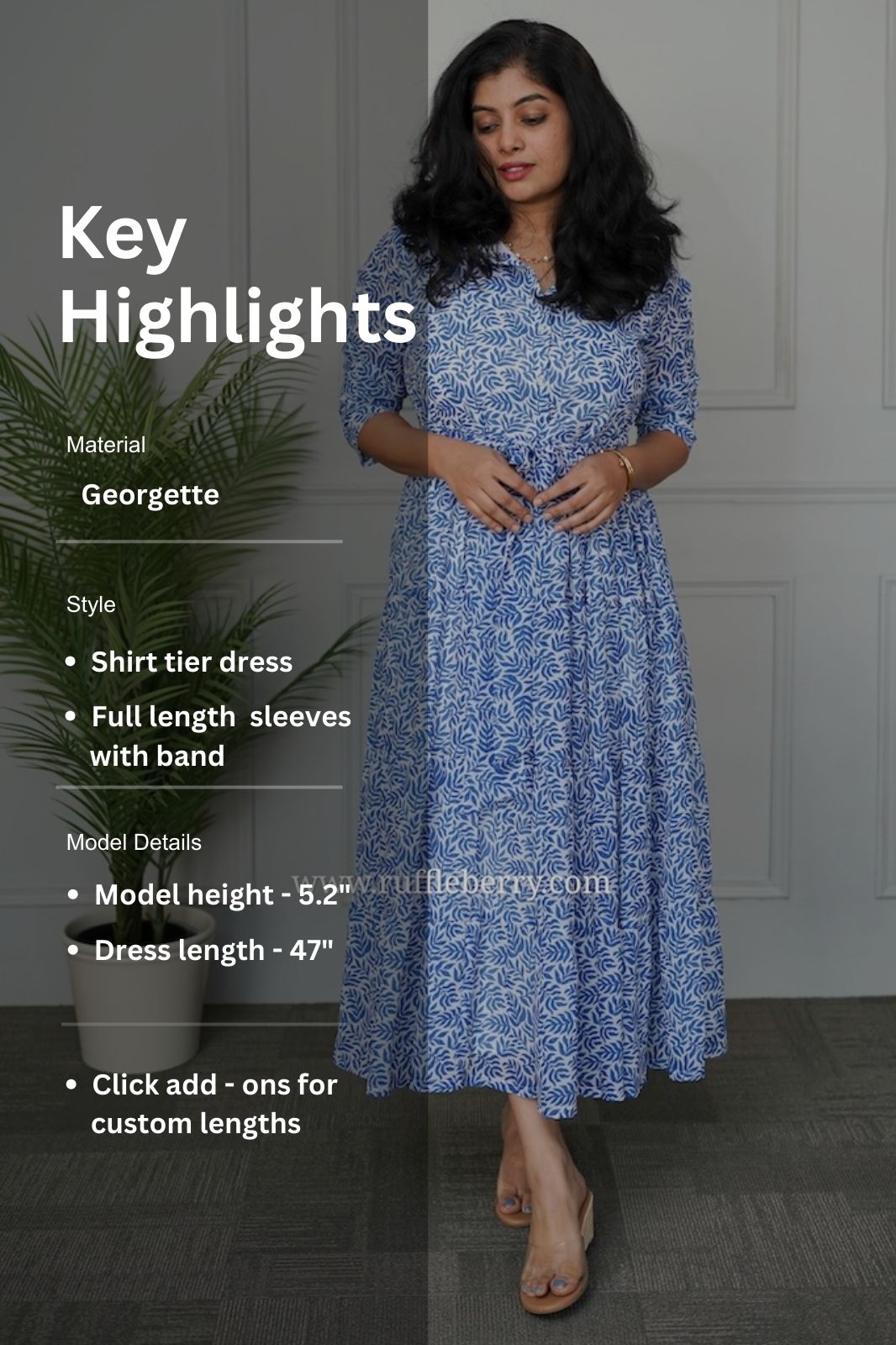 sasha white blue georgette shirt tier dress