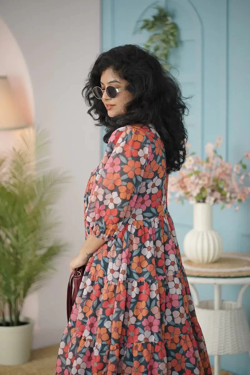 Maira Multifloral Georgette Tier Dress