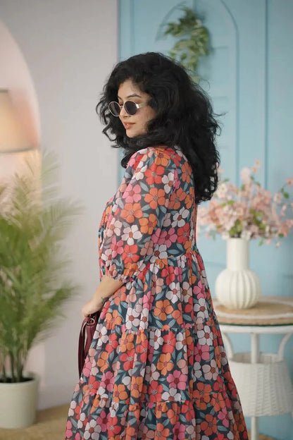 Maira Multifloral Georgette Tier Dress