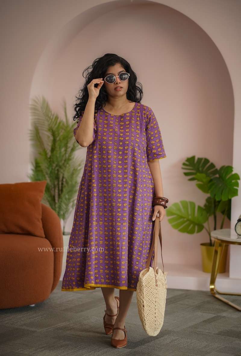 augusta mauve elephant print cotton dress