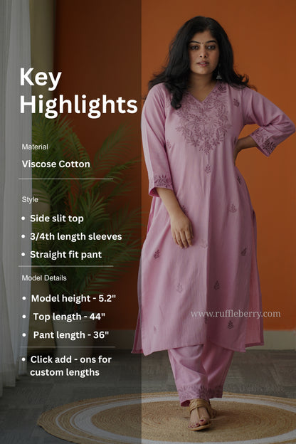 Rosy Petals Embroidered Cotton Co-ord set