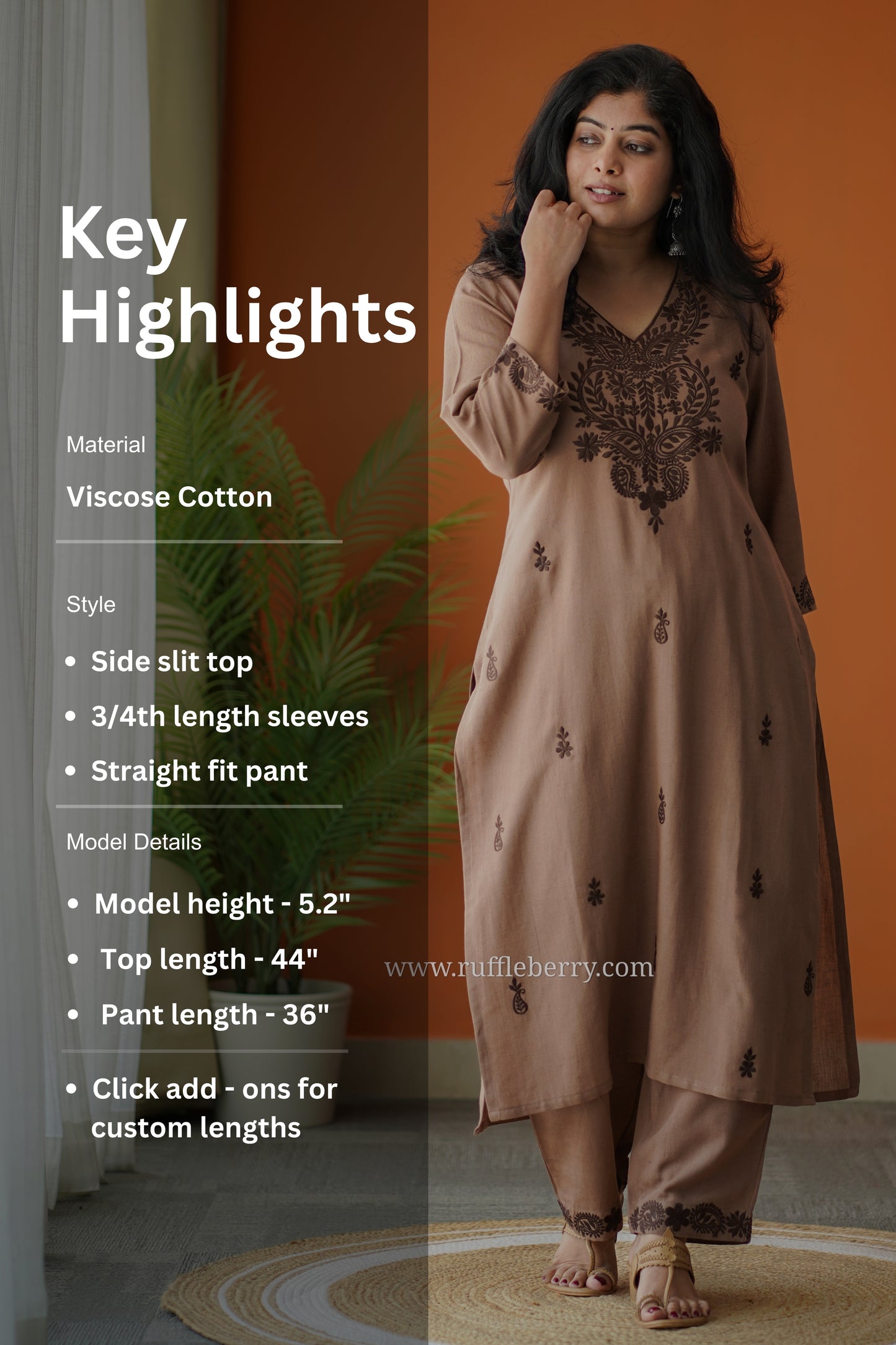 mocha petals embroidered cotton co-ord set