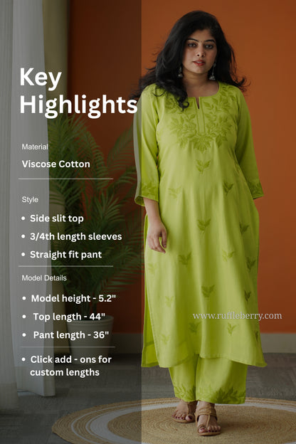 Limone Petals Embroidered Cotton Co-ord set