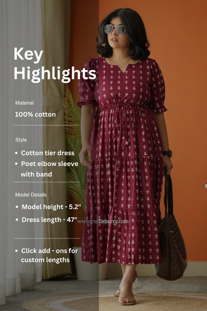 Sunshine Maroon Cotton Tier Dress