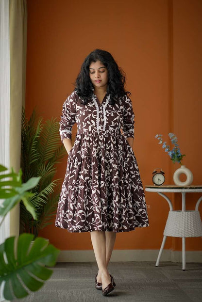 Augusta DarkBrown Cotton Tier Dress