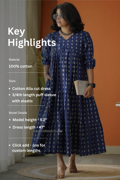 Sunshine Indigo Cotton Alia Cut Dress