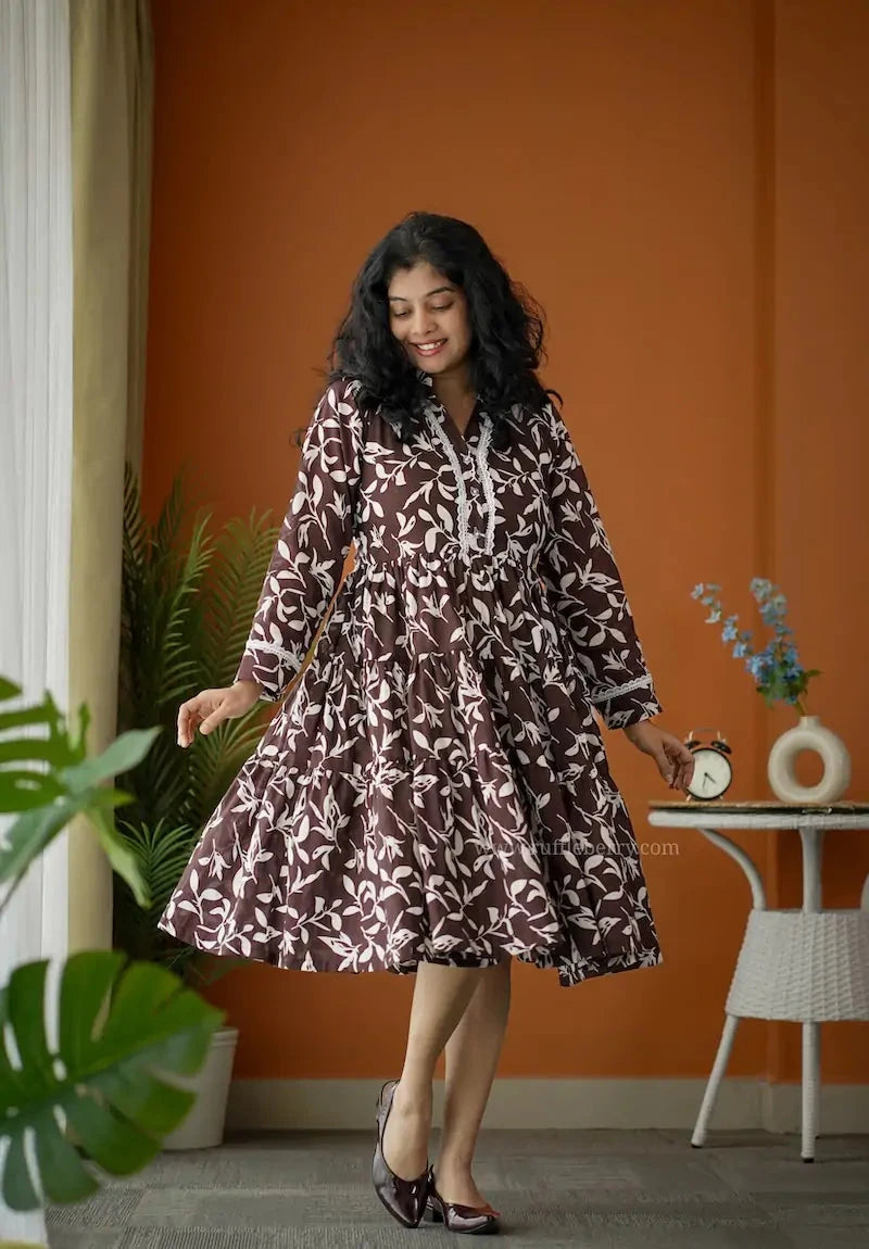 augusta darkbrown cotton tier dress