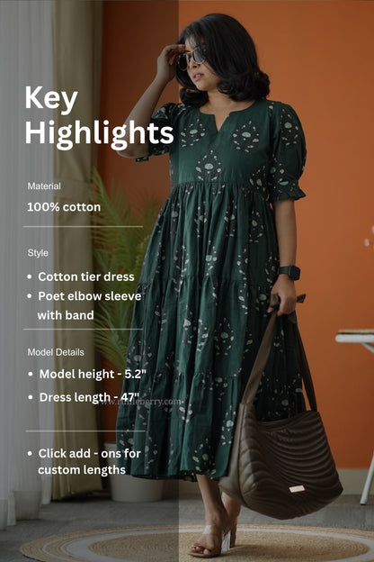 Sunshine Dark Green Cotton Tier Dress
