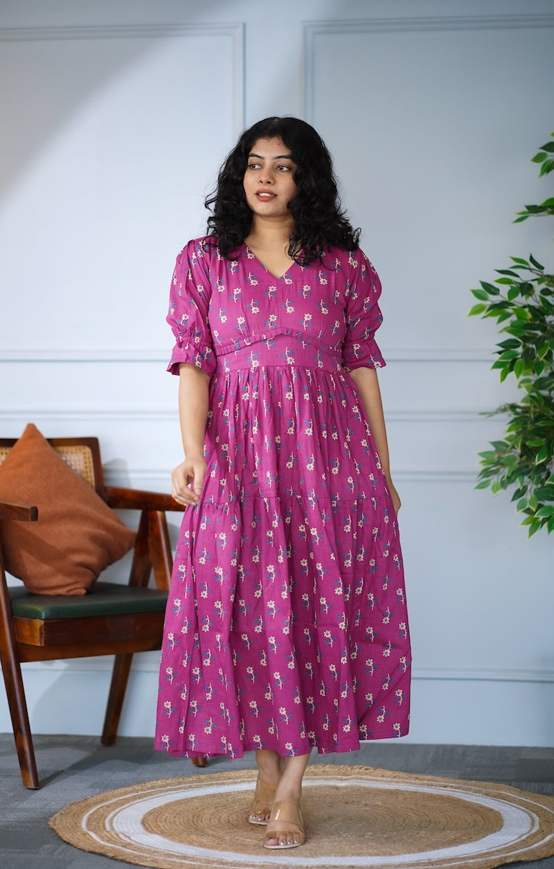elira fuschia cotton tier dress