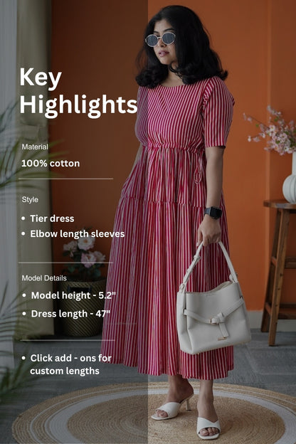 Jundaze Pink Cotton tier Dress