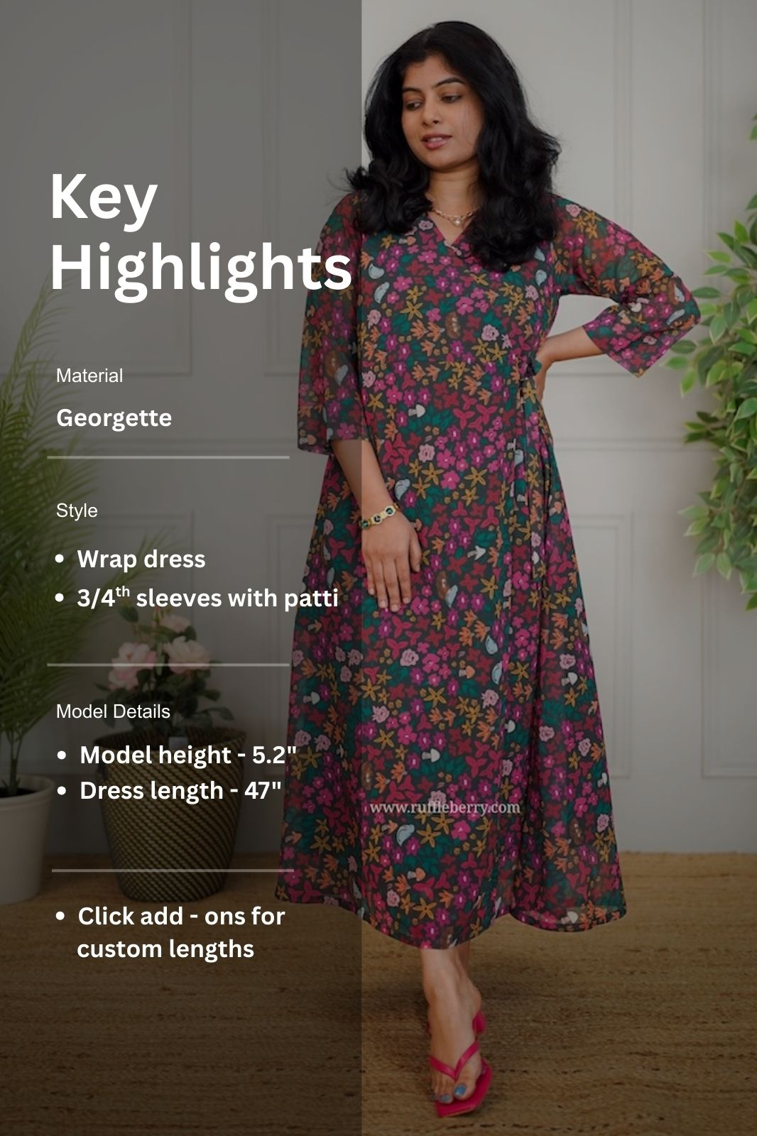 jasbi dark green georgette wrap dress