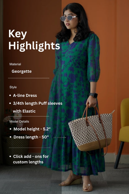 Rimjim Forest Green Georgette A-line Dress
