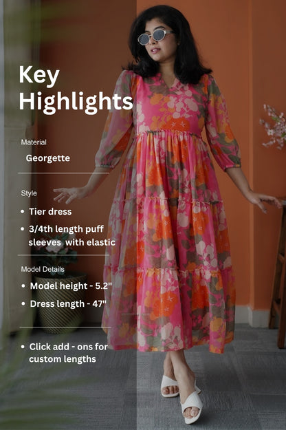 JunaLuv Pink Georgette Tier Dress