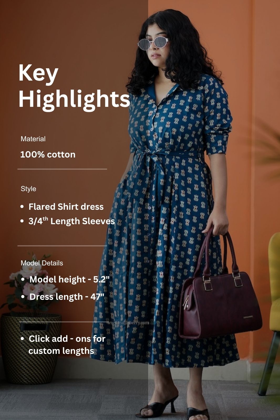 dahlia blue cotton flared shirt dress
