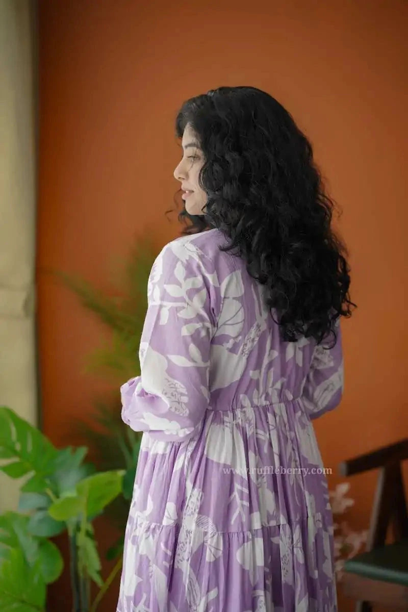 augusta violet floral cotton tier dress