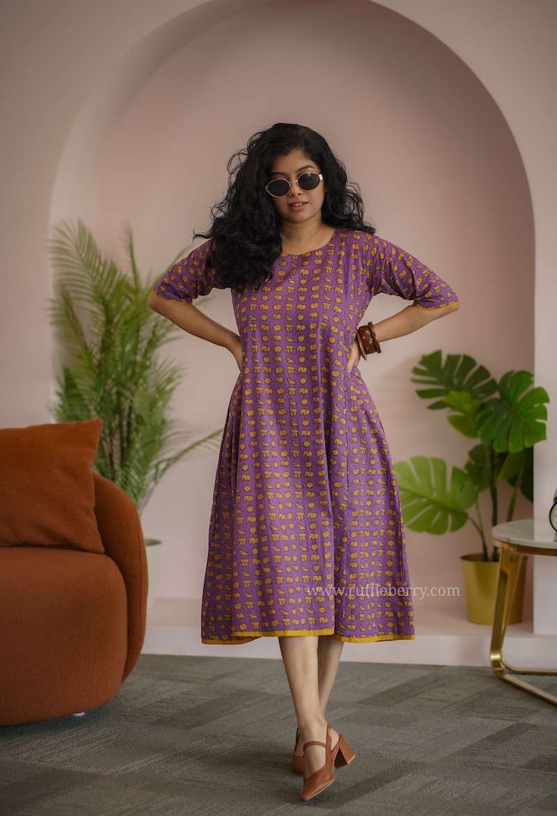 Augusta Mauve Elephant Print Cotton Dress