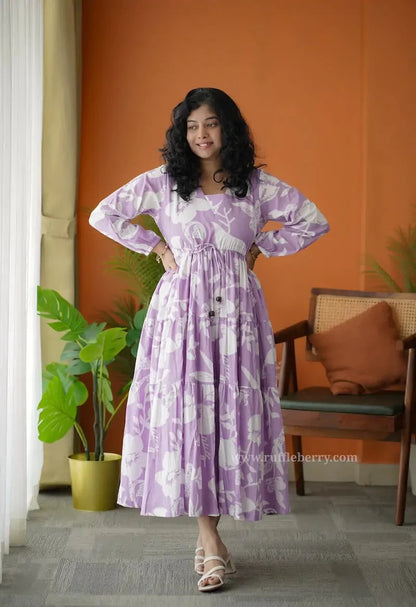 Augusta Violet Floral Cotton Tier Dress