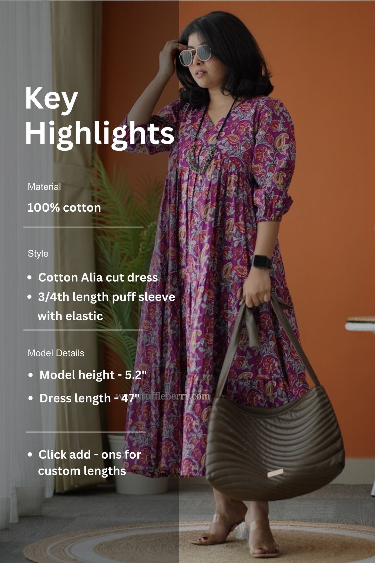 sunshine jamun cotton alia cut dress