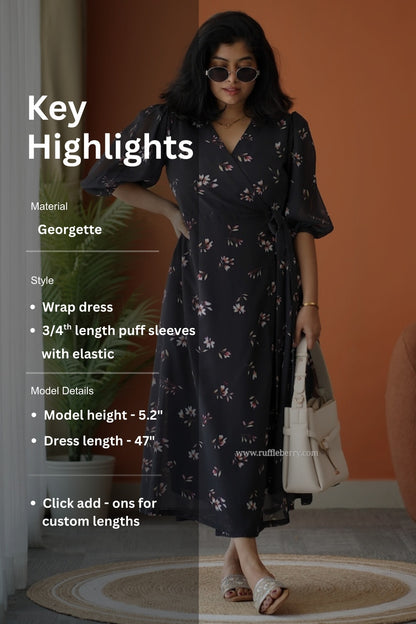 Breeze-In Black Georgette Wrap Dress