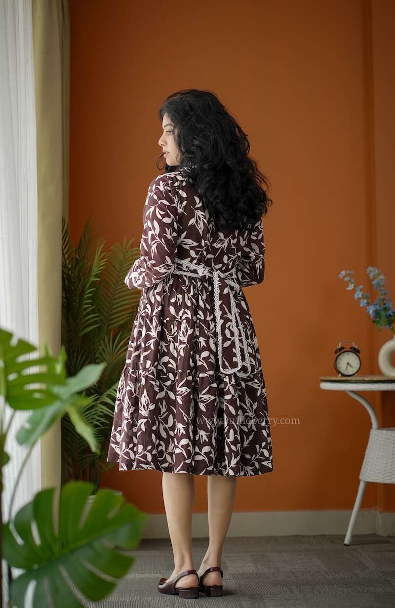 augusta darkbrown cotton tier dress