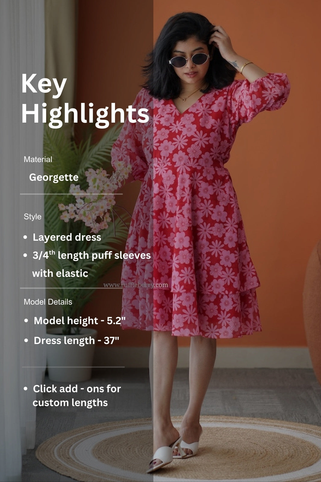 Breeze-In Red Georgette Layered Dress Ruffleberry Breeze-In Red Georgette Layered Dress Ruffleberry