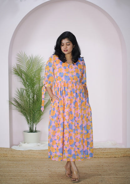 Arina Pastel PinkBlues Georgette dress