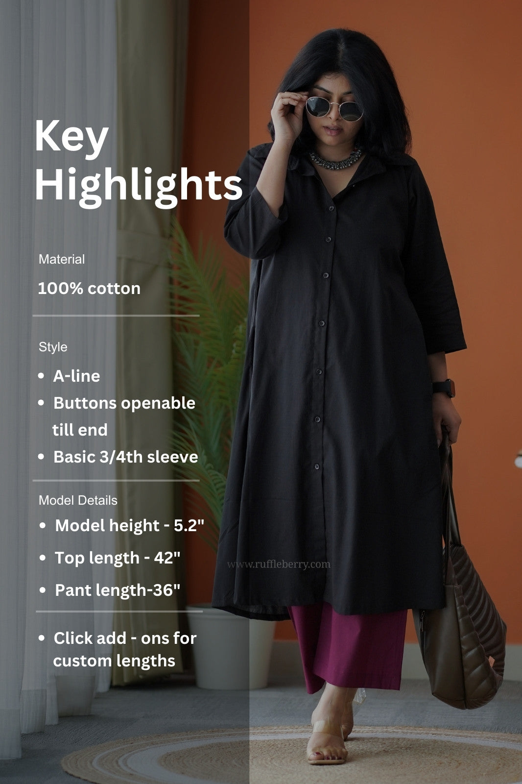 pyari black & burgundy cotton co-ord set