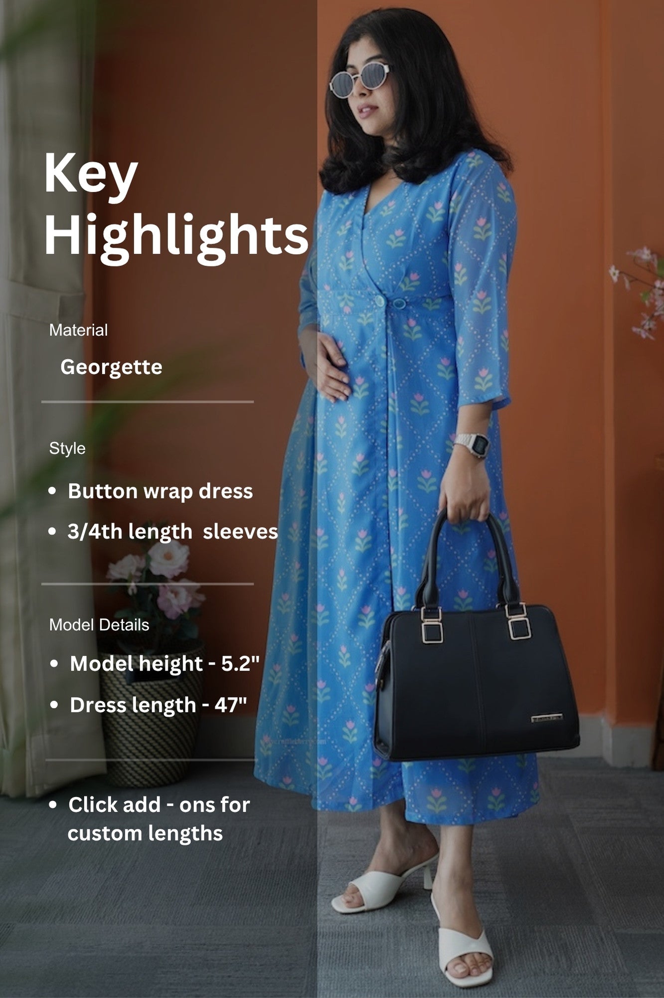 junaluv blue georgette button wrap dress