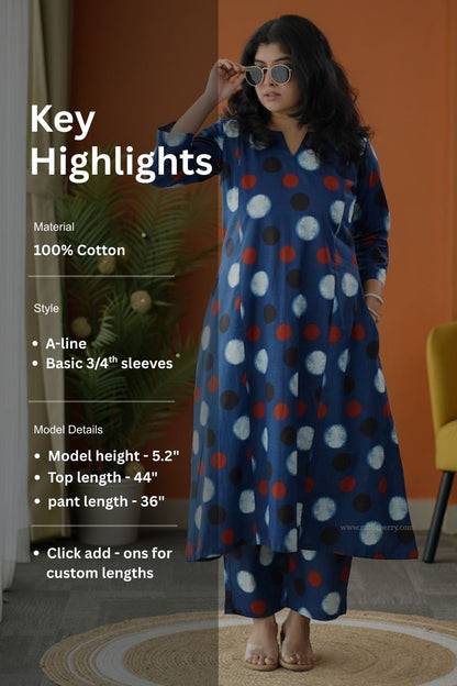 Sapna Blue Polka Cotton Co-ord Set