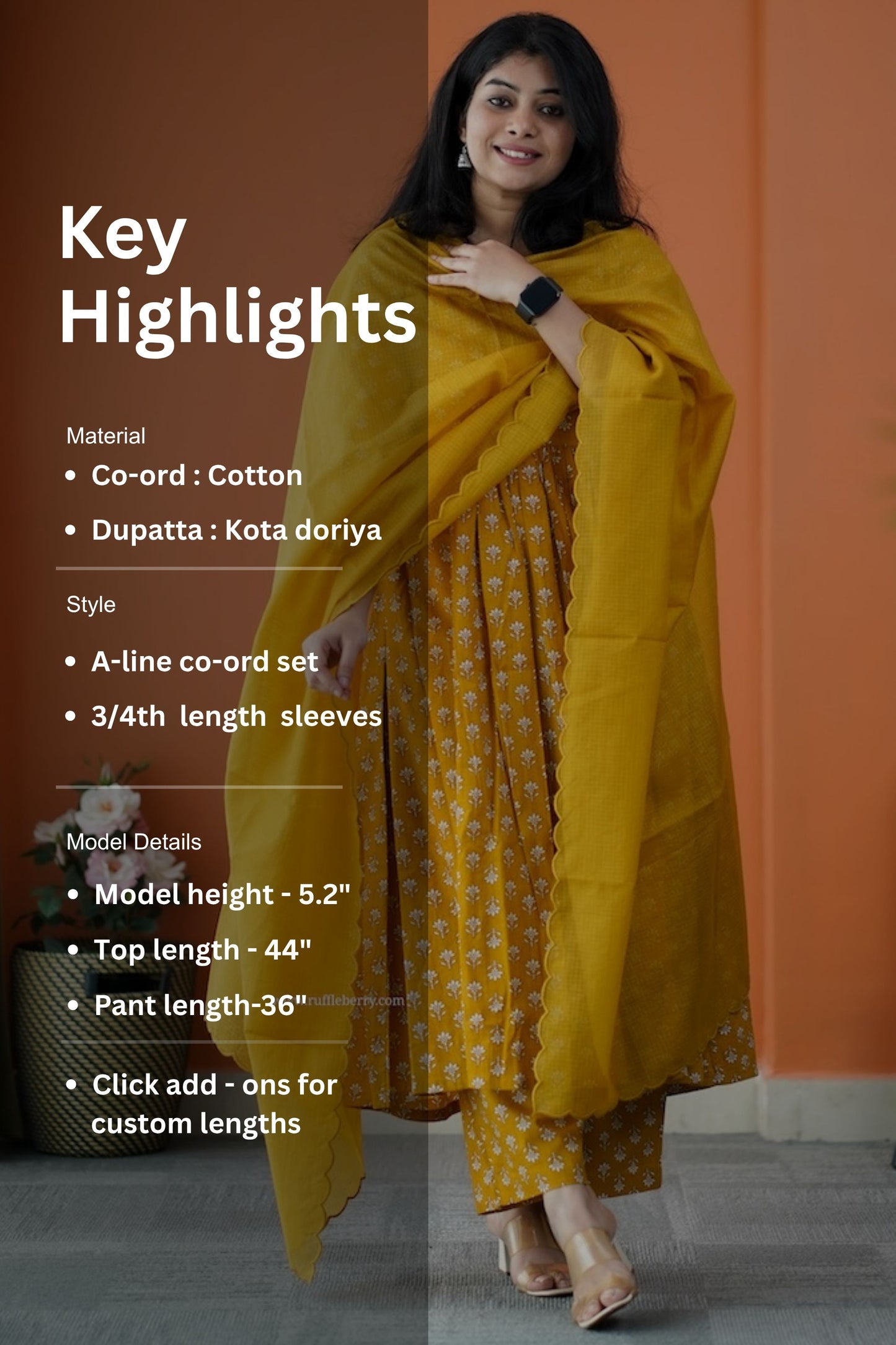 nyra mustard yellow 3-piece cotton co-ord set