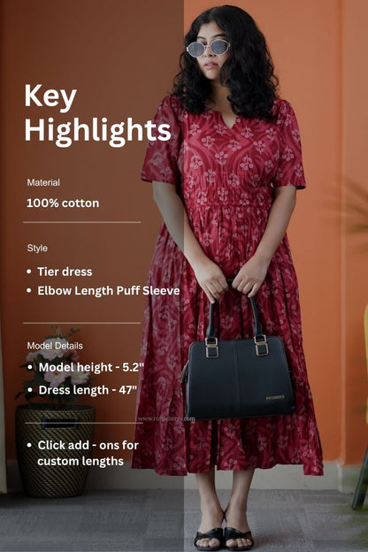 Dahlia Maroon Cotton Tier Dress
