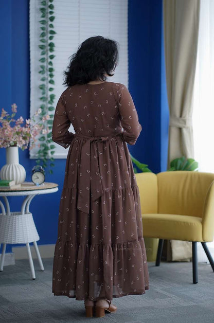 Rose Brown Floral Georgette Dress