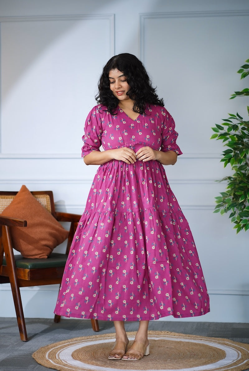 Elira Fuschia Cotton Tier Dress