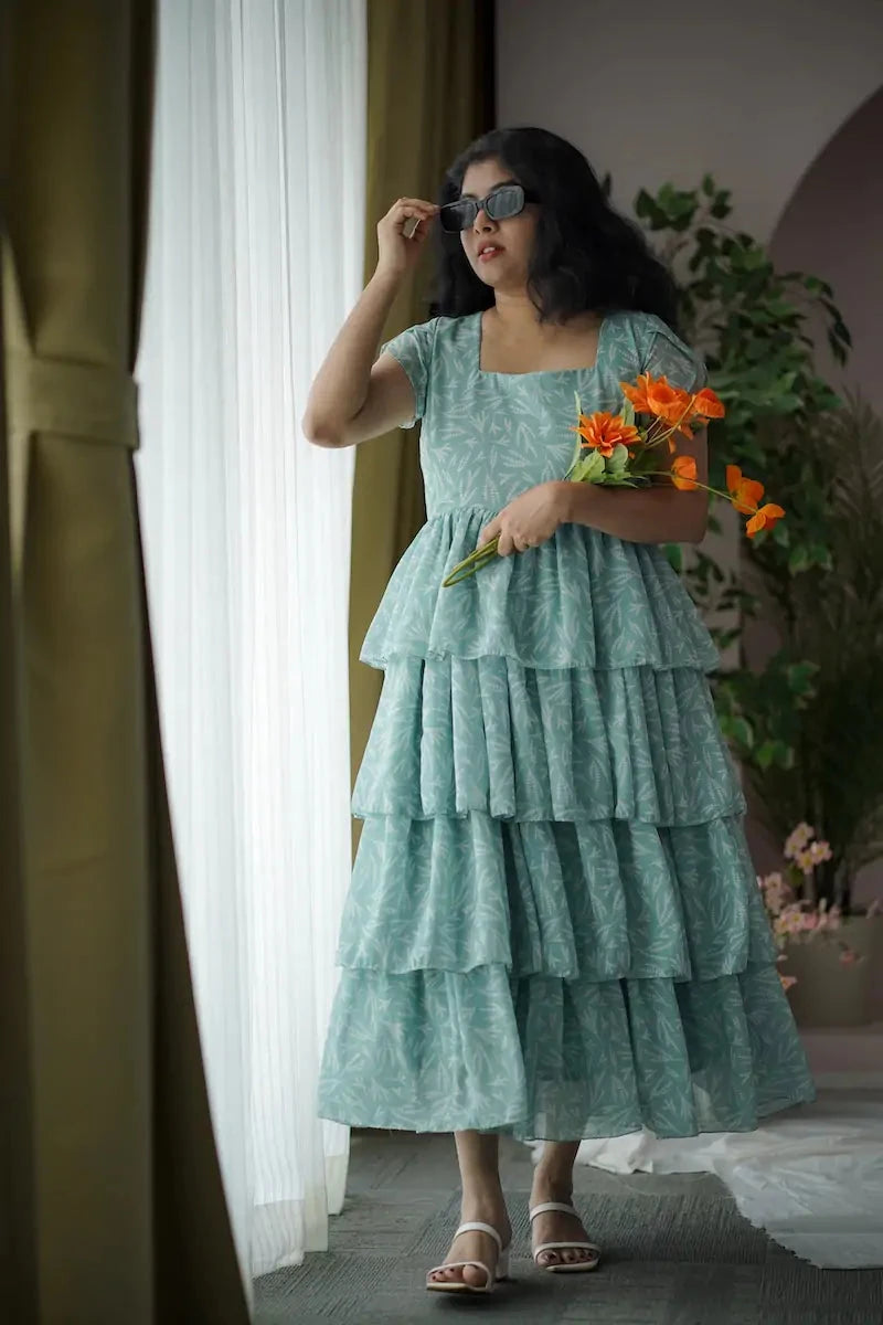 Maira SeaGreen Georgette Layered Dress