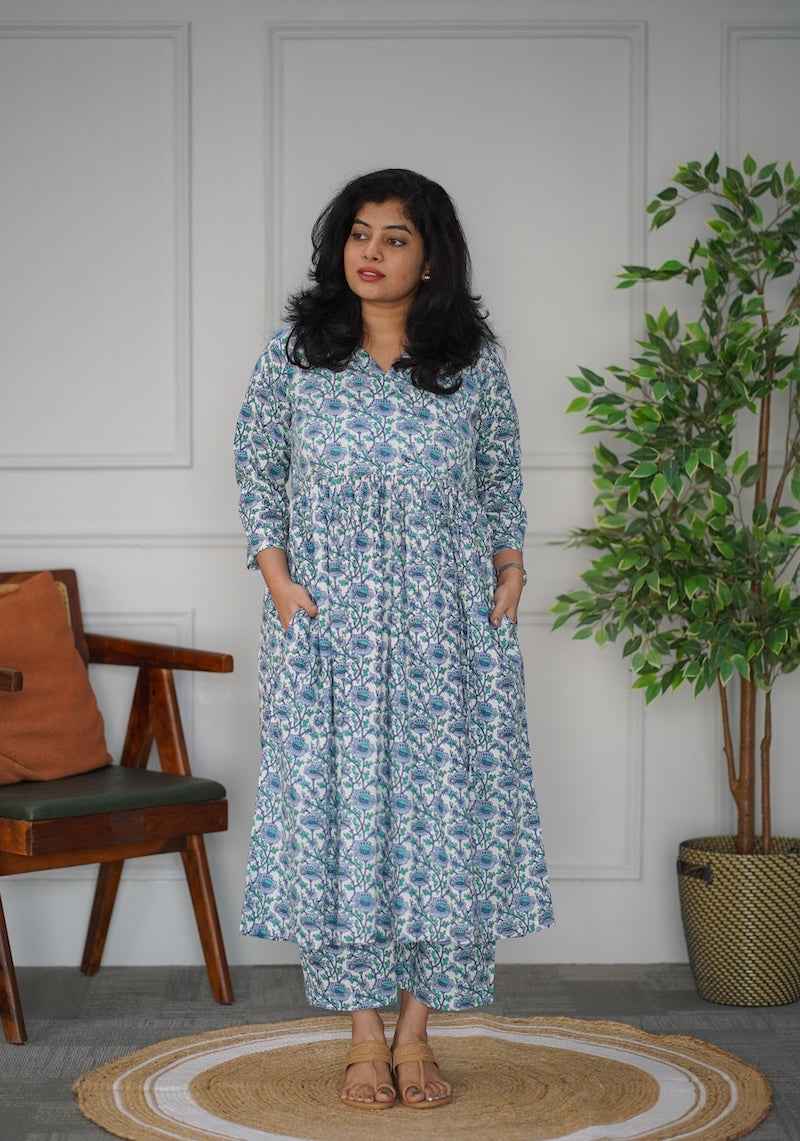 BlueWhite Cotton Co-ord Set