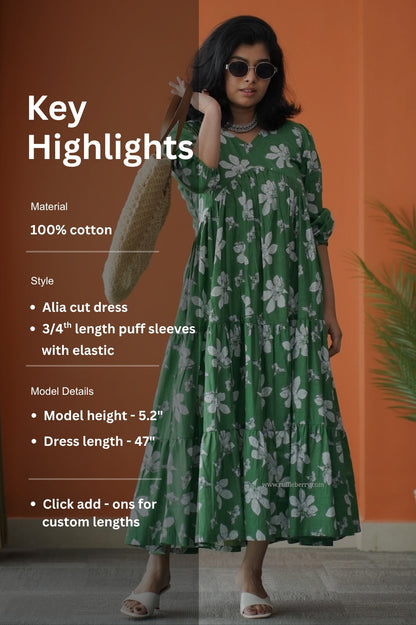 Hazelshine Green Floral Cotton Tier Dress