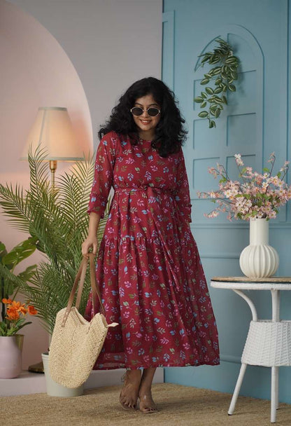 Maira Maroon Floral Georgette Dress