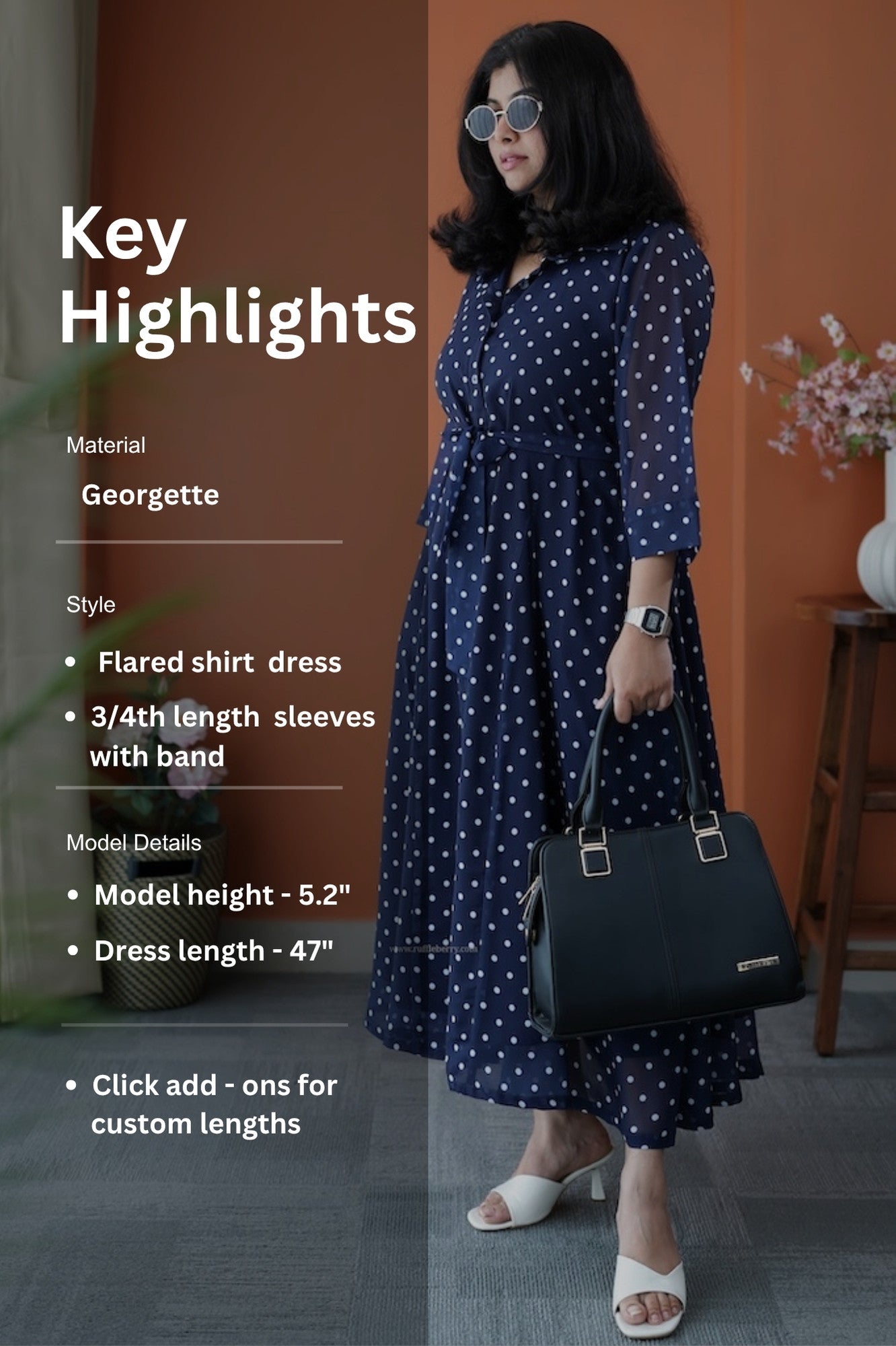 junaluv dark blue georgette flared shirt dress