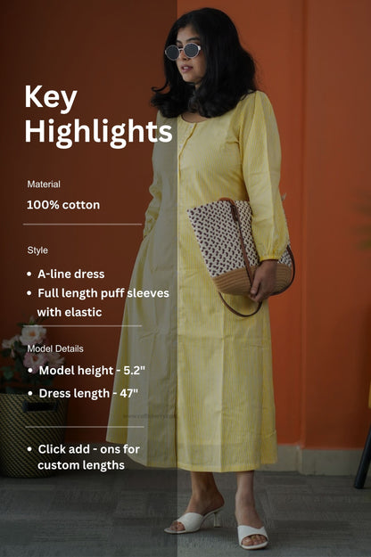 Saavan Yellow Cotton A-line Dress