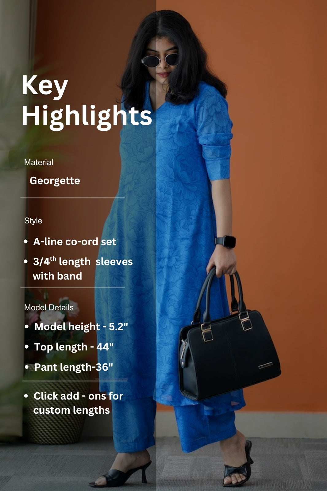 taara royal blue georgette co-ord set