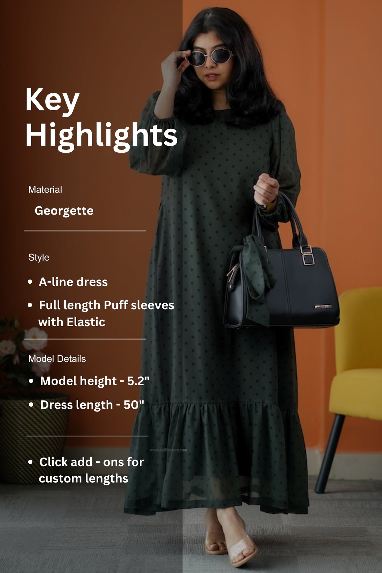 rimjim olive green georgette a-line dress