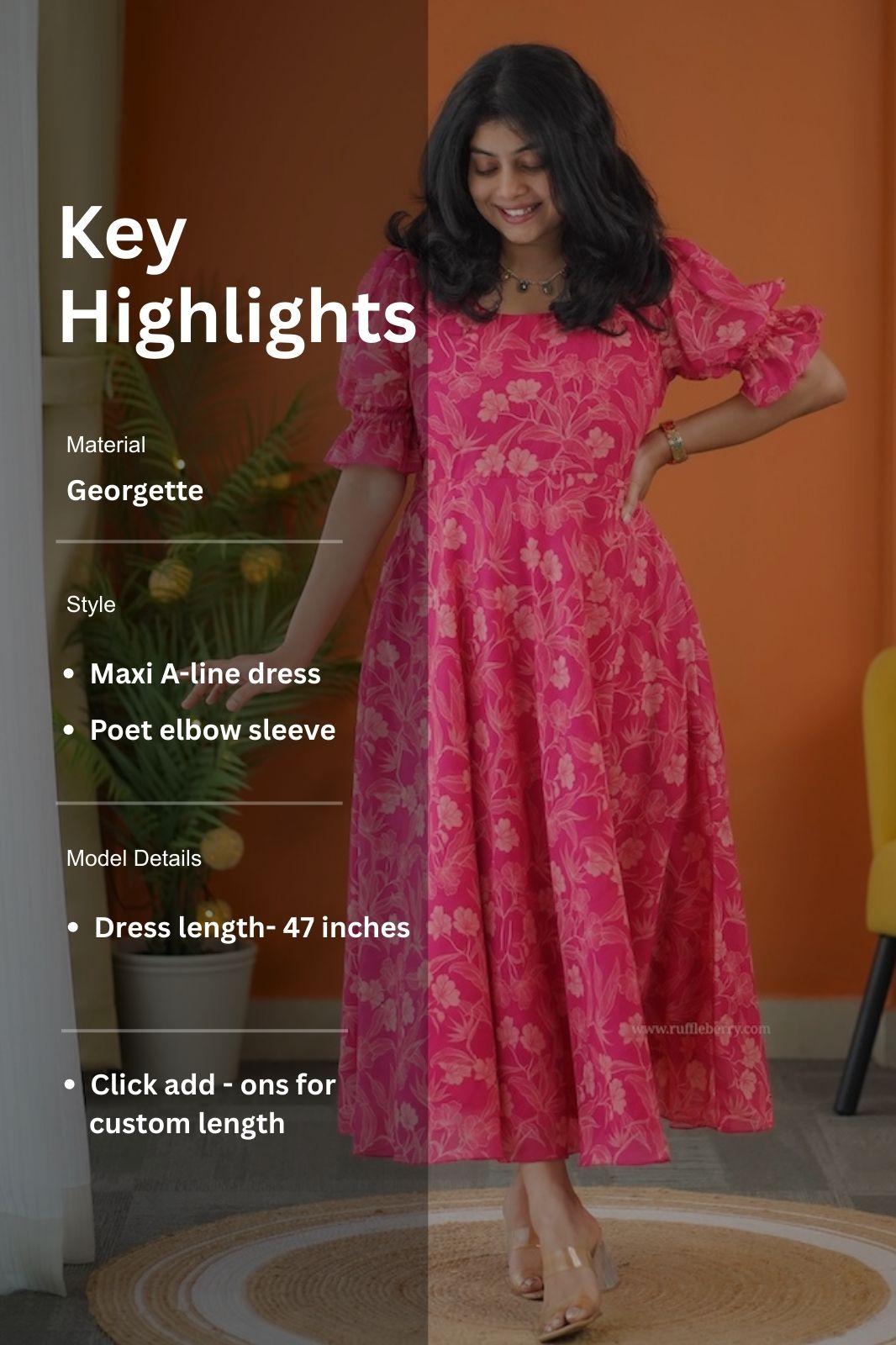 elsa pink maxi a-line georgette dress